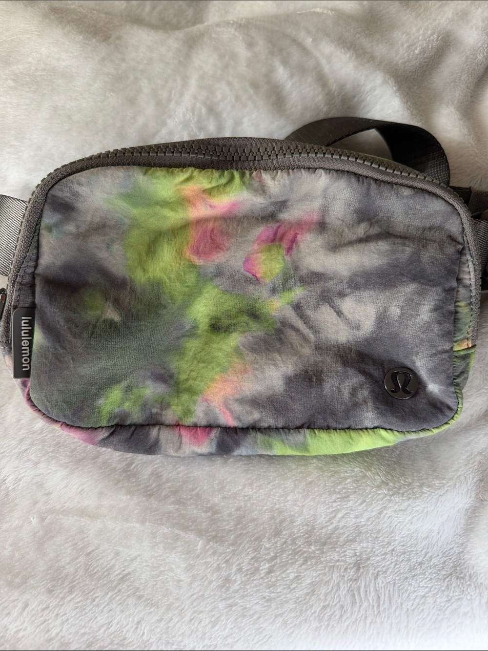 lululemon athletica Gray Tie-Dye Belt Bag with Neon Green & Pink Accents